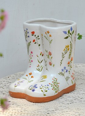 陶瓷靴子雨靴花盆雨伞插桶阳台婚礼花园别墅庭院园艺布景装饰摆件