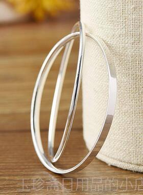 正品999纯银手镯日韩款女手时尚简约气质双环足饰银光送面镯女友