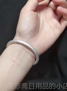 正品足情银99手镯女款光面实心口拉丝传承古闭法纯银侣9手环手工