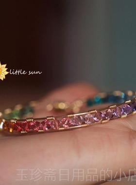 正品太阳原创 14K包金奥地利水晶渐变糖虹果色彩纯92镯5银超闪手