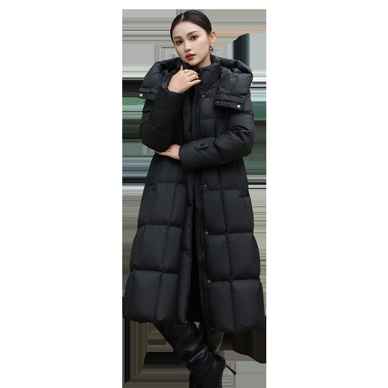 泡芙长款过膝排骨羽绒服女修身2025冬季新款白鸭绒保暖连帽外套 - 图3