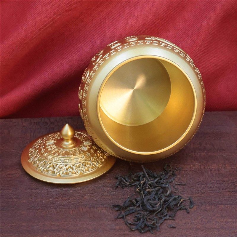 新款黄铜福字茶叶罐摆件高档大号金属茶盒储存精品密封平安百福,淘宝优惠券,粉丝福利购,淘宝优惠卷