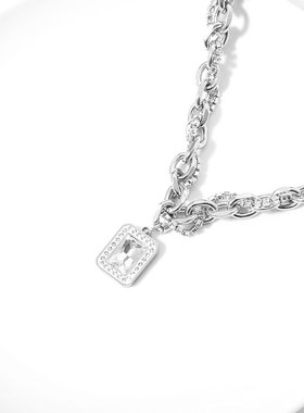 2025新款粗链条吊坠项链男女冷淡甜酷辣妹风小众设计嘻哈中性配饰