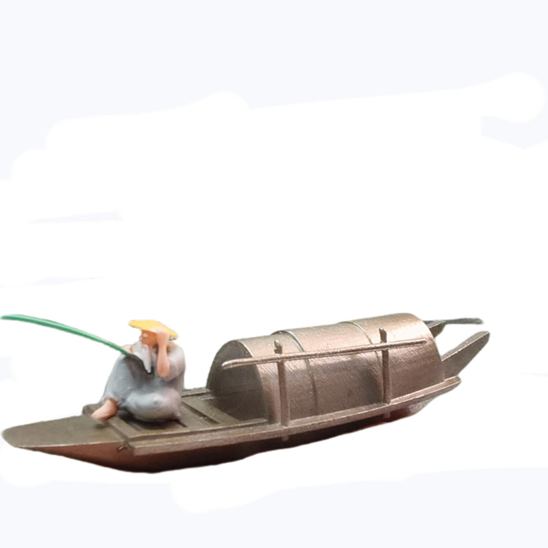 桌面装饰摆件 假山石枯木盆景水族袖珍指尖情景人物渔翁乌蓬小船 - 图3