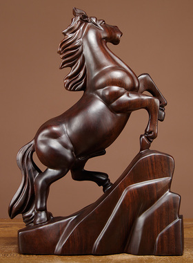 唐趣黑檀木雕马摆件实木马雕刻工艺品红木马摆件木马摆件开业礼品