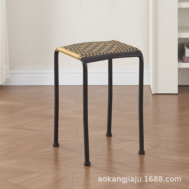 家用凳子藤编结实耐用客厅可叠放高板凳现代简约餐厅备用塑料方凳 - 图2