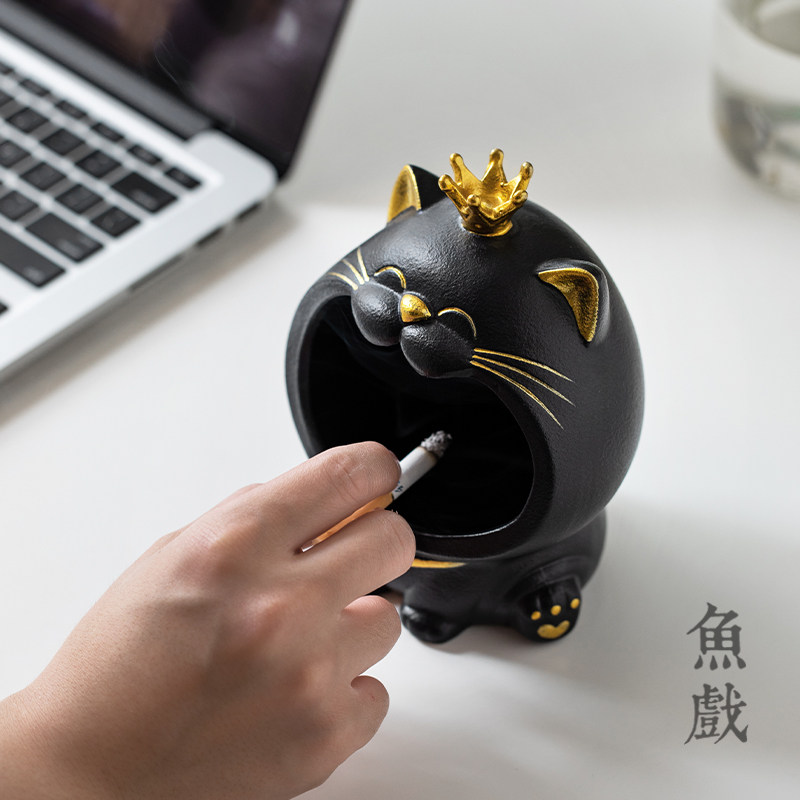 创意个性卡通猫陶瓷烟灰缸时尚家用客厅烟缸节庆礼品装饰摆件烟皿,淘宝优惠券,粉丝福利购,淘宝优惠卷