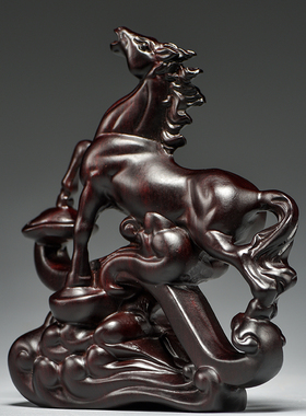 黑檀木马雕刻摆件动物十二生肖马到成功家居办公室装饰工艺品送礼