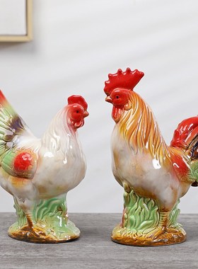 创意陶瓷鸡摆件吉祥物家居客厅酒柜装饰高档工艺摆设乔迁新居礼品