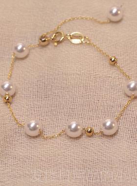 正品珍珠银小珠手链镯女9250纯银可调节手串众轻奢闺蜜手手饰精致