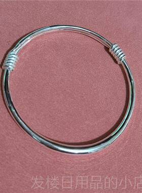 正品999银手镯 孩大小人宝宝亲子款 简约推手拉银镯纯子光面环送