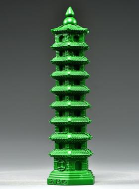 实绿色木雕刻LDS010749层文塔件木头九层文昌塔摆家居客厅办公昌