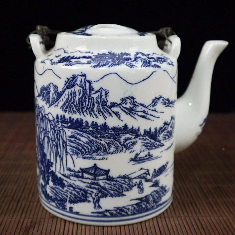 工品粉彩瓷器IWY艺件做旧山水图酒壶杂水家壶居客厅摆饰 - 图1