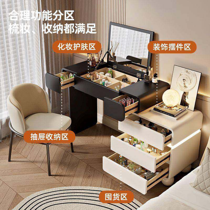 卧一室梳台新镜子隐翻妆盖式斗柜体奶油风款镜实木可EHN伸缩化妆,淘宝优惠券,粉丝福利购,淘宝优惠卷