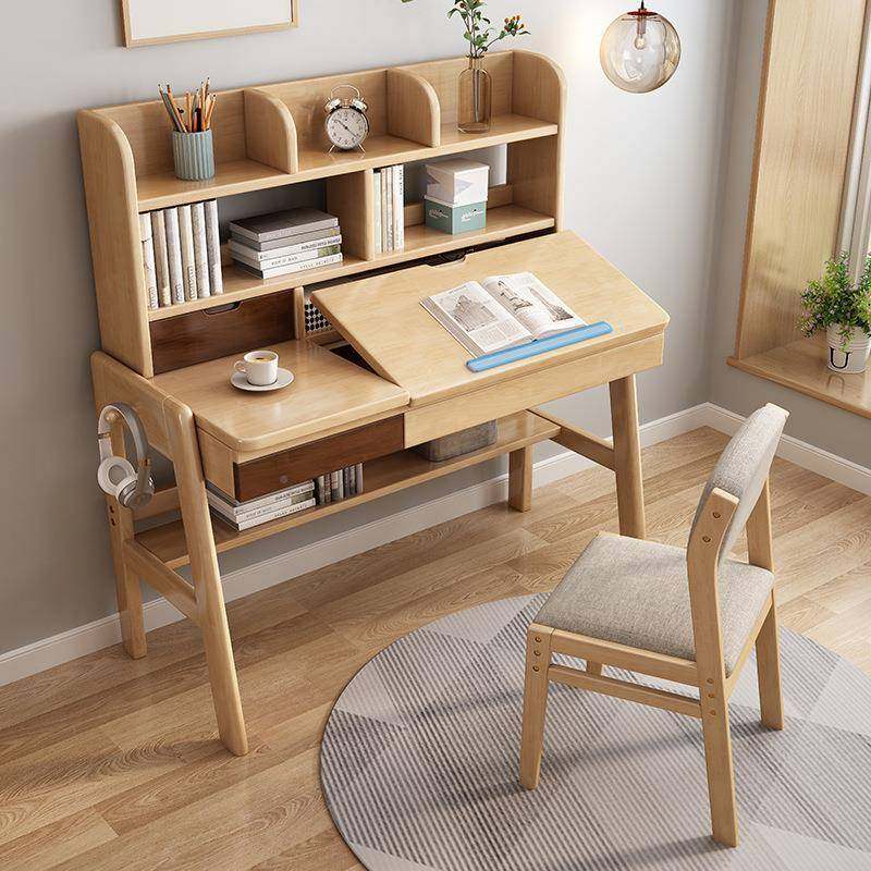 儿童学习桌女椅套装可升降实木书桌架书组生合一体家用学OWC写字,淘宝优惠券,粉丝福利购,淘宝优惠卷