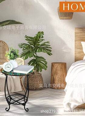 欧式意创小鸟蝴蝶圆形马赛台克铁艺花架室内SXZ外阳花园小花盆架