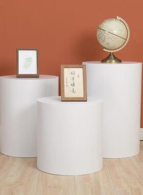 烤摆漆tj#u+yj#直播站展览会展台圆台形地台展示台圆柱件陈列促销