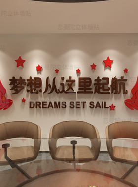 梦想从这里启航办公室励志标语墙贴纸3d立体公司文化背景墙面装饰