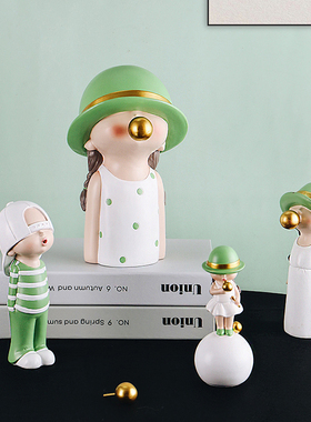 吹泡泡男孩女孩摆件人物创意现代简约治愈系小物件儿童房装饰品