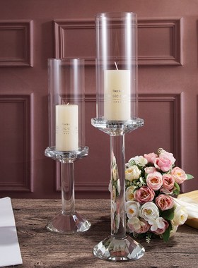 单头水晶烛台透明高清玻璃防风罩8cm蜡台婚礼西餐桌摆件玻璃烛台