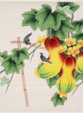 手工无款工笔画纯手绘花鸟牡丹荷花国画没题款装饰画没落款00006