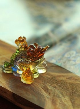 2025蛇年吉祥物摆件琉璃三足如意金蟾聚招财小摆件茶桌茶宠手把件
