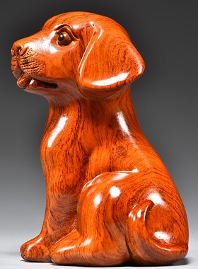 花梨木头狗摆件实木质雕刻十二生肖木头小狗吉祥物装饰红木工艺品