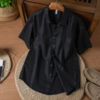 Pure linen short sleeve lapel shirt is comfortable and breathable