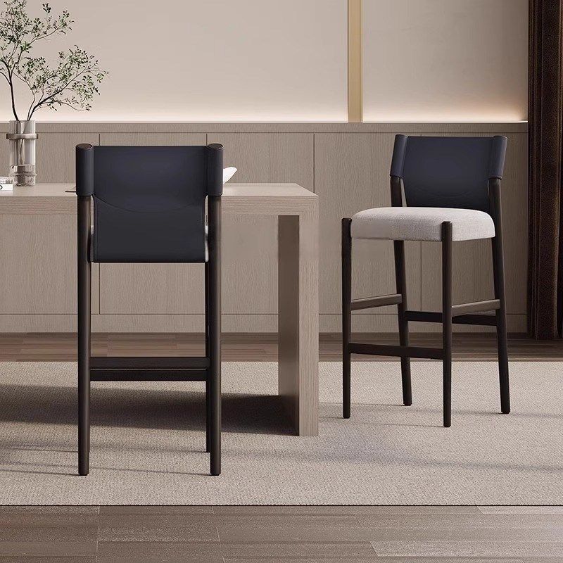 家用高脚椅马鞍皮中古风高档实木吧椅咖啡厅高脚凳设计师岛台椅,淘宝优惠券,粉丝福利购,淘宝优惠卷