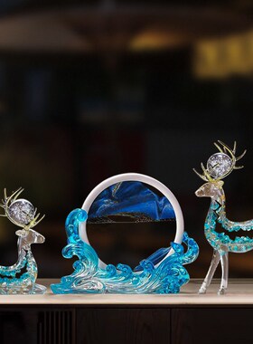 中式招财鹿摆件高档玄关客厅酒柜电视柜办公室装饰品创意家居