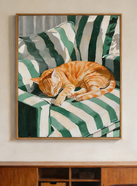 慵懒橘猫原创手绘高级油画艺术画