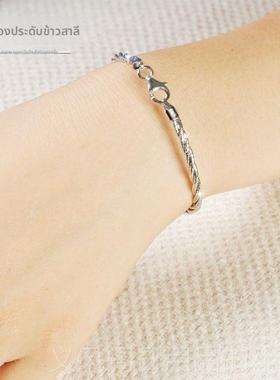 正品艺意大利工925搭纯银手环女 三线三色彩银镭射闪光弹力银手镯