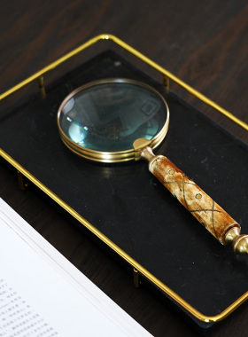 欧式简约进口黄铜牛骨复古放大镜 书房样板房桌面艺术品装饰摆件