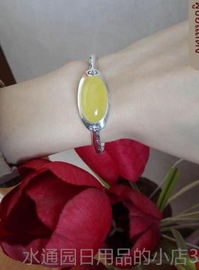 正品S9手5银石镯空托银托镶嵌适合2琥珀蜜蜡玉石宝南红13*18