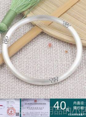 正品999纯银古银手镯女夏法梅花尚实心足银手工镯子小众时计设感