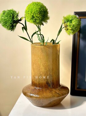 高级感拿铁色渐变纹气泡复古风琉璃花瓶客厅手工花器侘寂装饰摆件