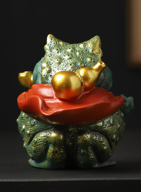 掐指一算青砂石瑞兽国风家居招财金蟾桌面茶宠茶道造景装饰品摆件