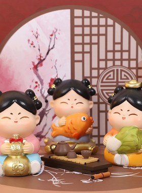 古风唐朝侍女小摆件家居工桌装饰品唐小圆解压公仔纳财古风侍女