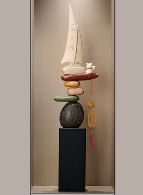入户玄关石来运转客厅落地摆件创意家居电视柜旁边大型招财装饰品
