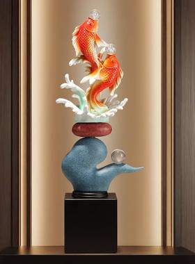 客厅年有招财鱼摆件入门玄关电视柜轻奢余档高竖长装667饰品2年02