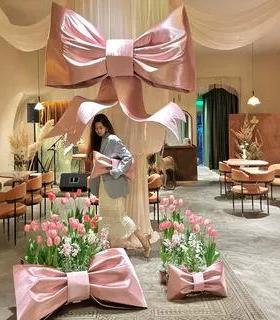 奶圣油景布发光蝴蝶结饰商CKJ场店铺背节庆婚礼布置诞装饰网装红