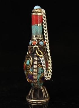 销古复古工艺品铜制铜直器件做旧镶嵌杂宝YX-M-093玩石鼻烟壶