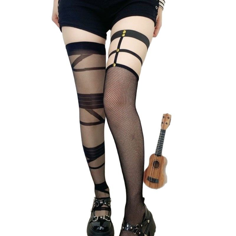 亚比黑丝y2k夏季薄款亚文化豹纹吊带腿环渔网高筒过膝长筒大腿袜,淘宝优惠券,粉丝福利购,淘宝优惠卷