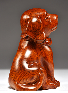 花梨木雕狗摆件十二生肖一对狗实木家居客厅电视柜办公装饰工艺品