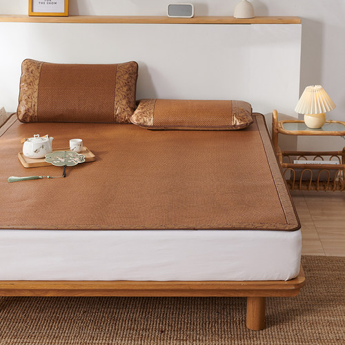 加厚2米双面冰丝凉席三件套1.5米可折叠1.8m双人床0.9m1.2m1m藤席 - 图0