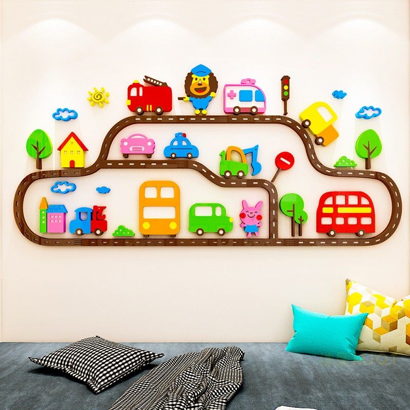 儿童房卡通汽车墙贴男孩卧室床头背景布置早教中心幼儿园墙面装饰,淘宝优惠券,粉丝福利购,淘宝优惠卷