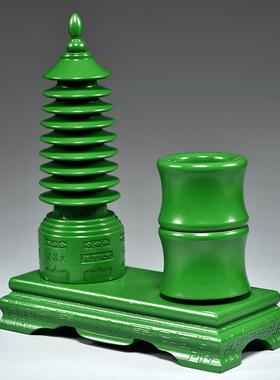 绿色公桃木质FJR01209雕刻9层九饰层昌塔笔筒摆件客厅文公司办室