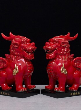 陶瓷貔貅摆件公母一对招财办公室白色客厅店铺装饰家居开业礼品