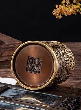 黄铜百福笔筒装饰家用客厅桌面摆节件教师档实礼用r-200品福高气