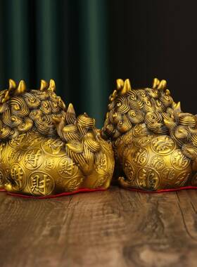 纯铜装财福貔貅摆件招財进宝四方纳客厅办公黄桌饰店铺开业245财